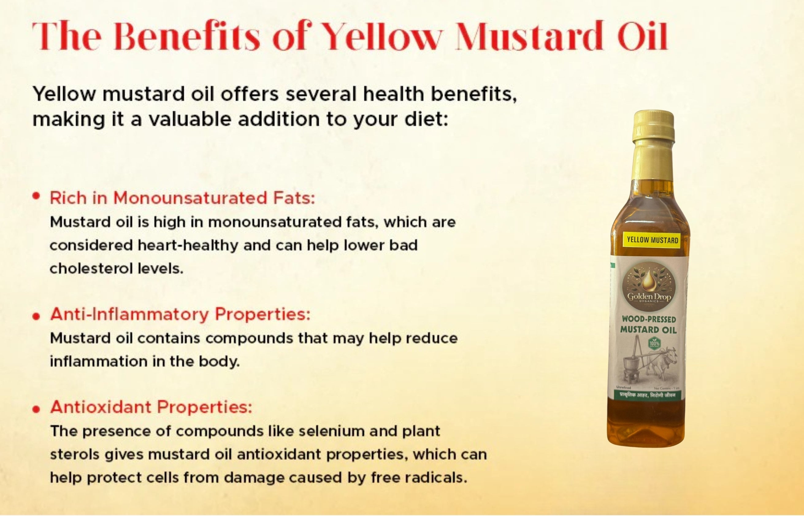 Golden Drop Organics – Wood-Pressed Mustard Oil (Yellow Mustard)