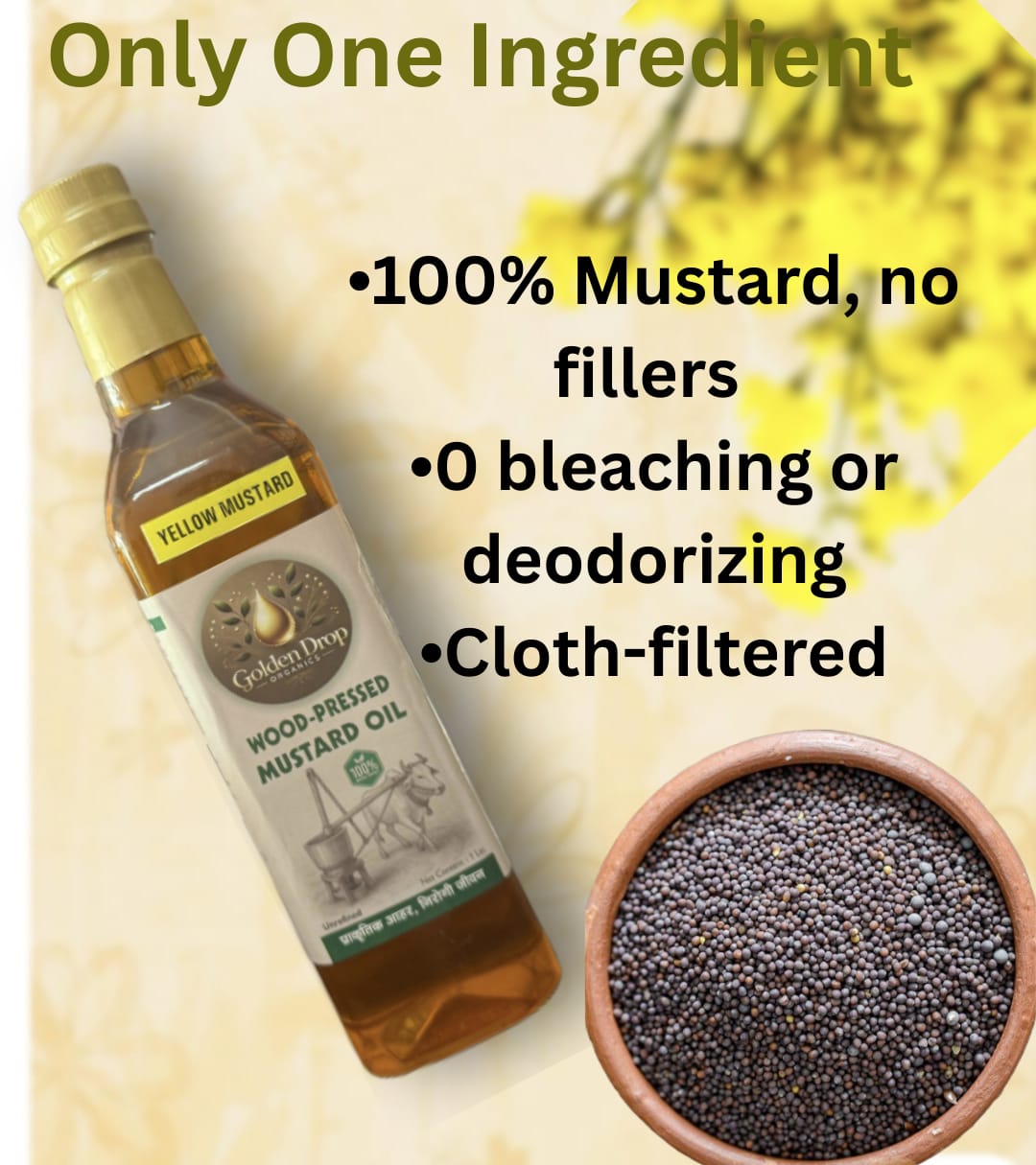 Golden Drop Organics – Wood-Pressed Mustard Oil (Yellow Mustard)