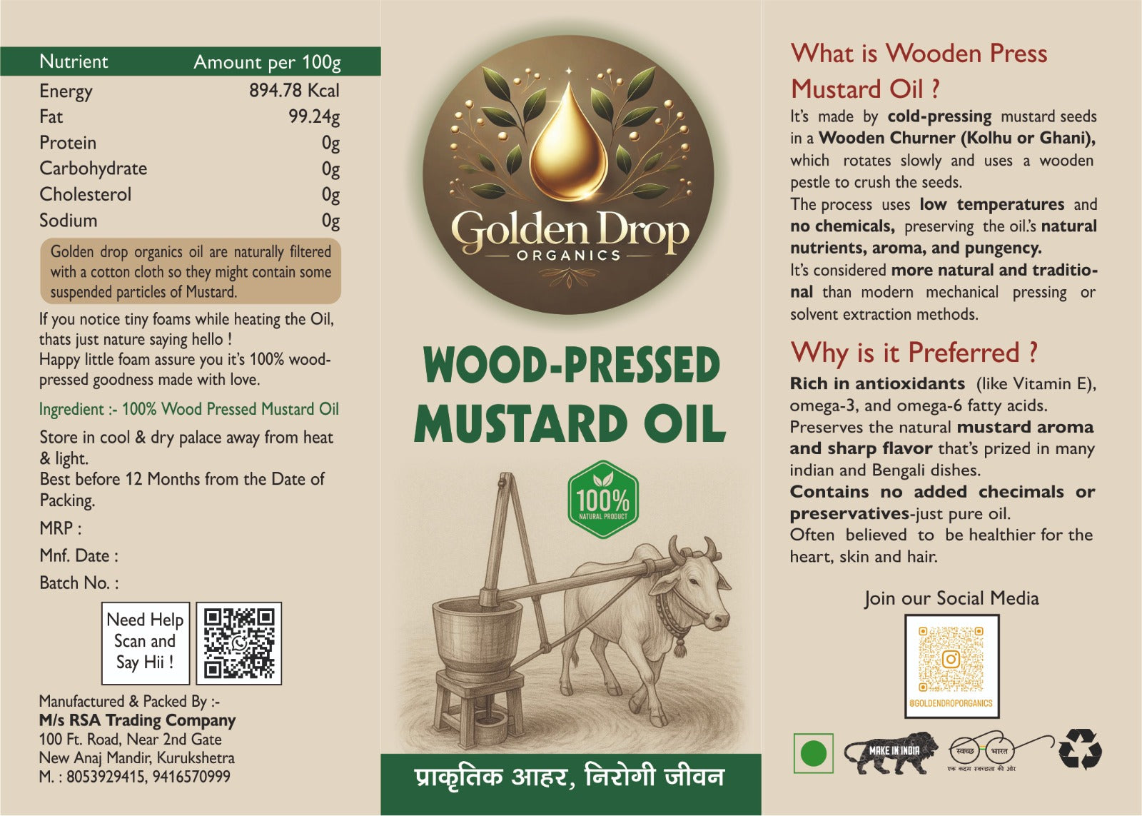 Wood-Pressed Black Mustard Oil (1 Litre)