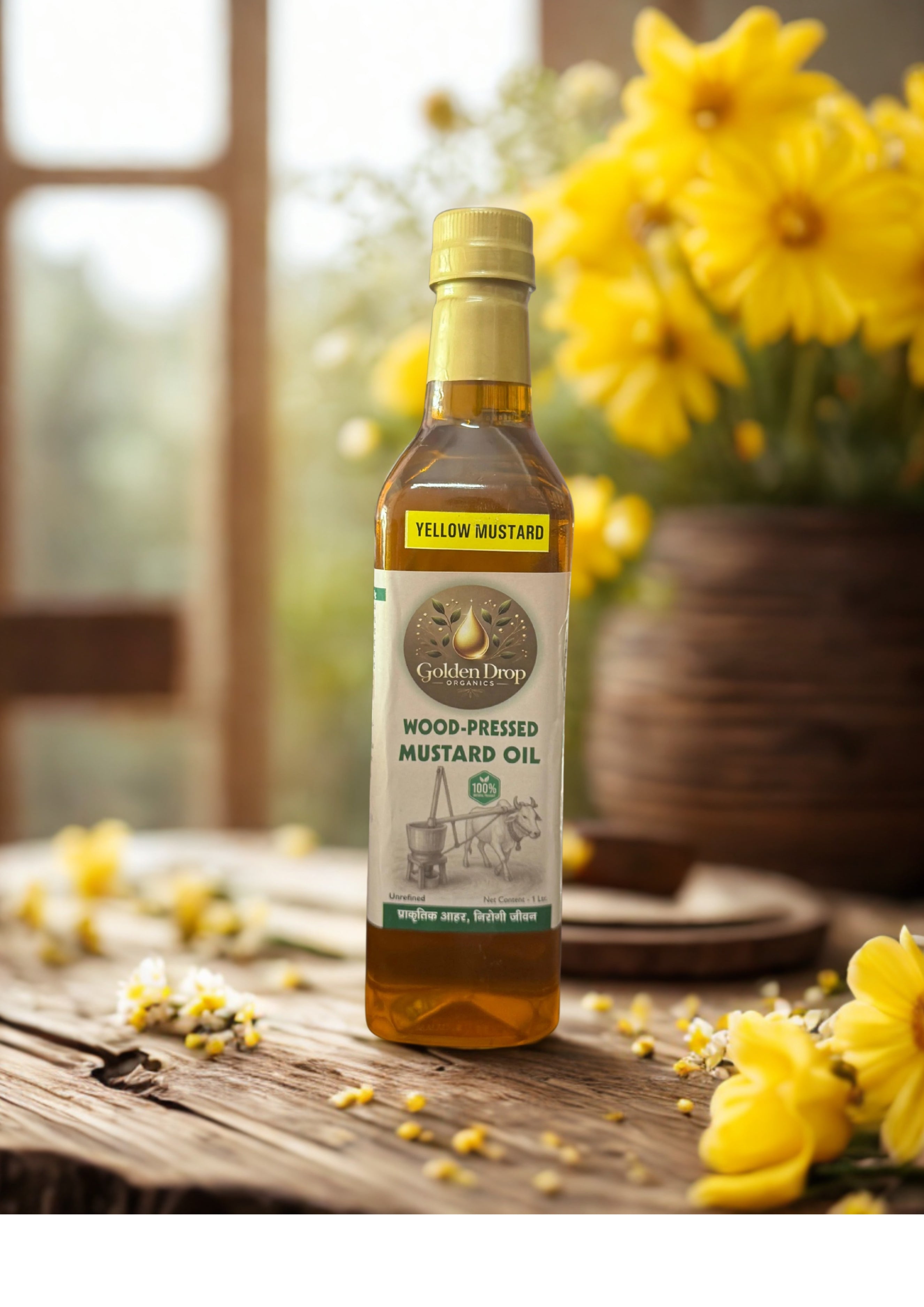 Golden Drop Organics – Wood-Pressed Mustard Oil (Yellow Mustard)